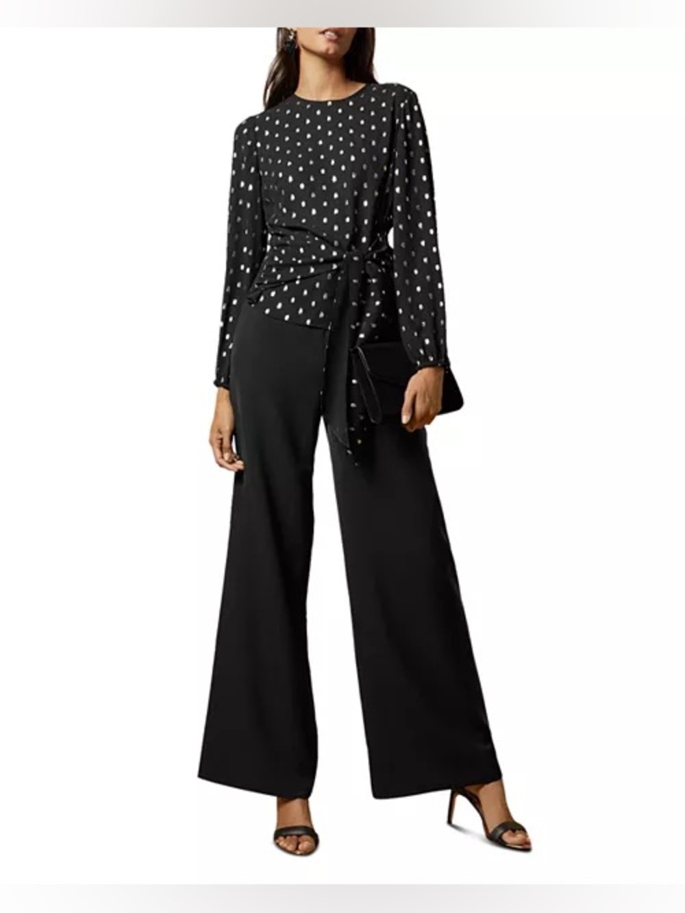 Ted Baker Naiomy Metallic Dot Wrap Blouse NWT Size 2 Black Gold